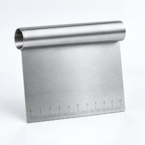 Stainless Bench Scraper with Measuring Edge, shown on a plain studio background