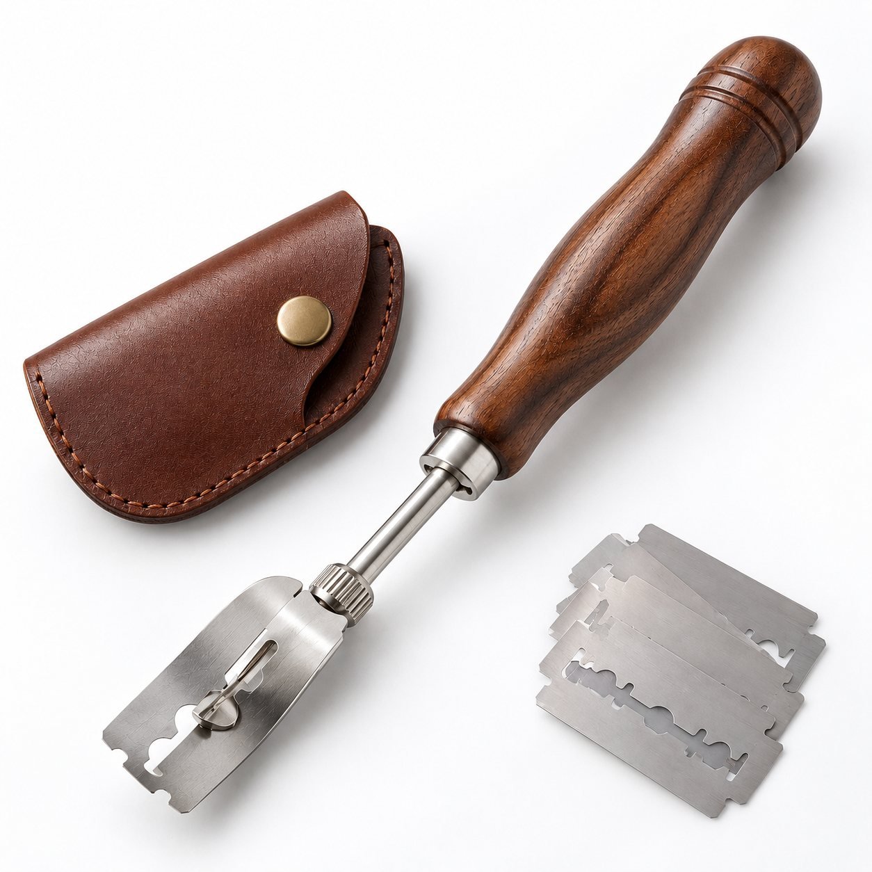 Bread Lame with Walnut Handle and Five Blades, close up detail of the surface and finish