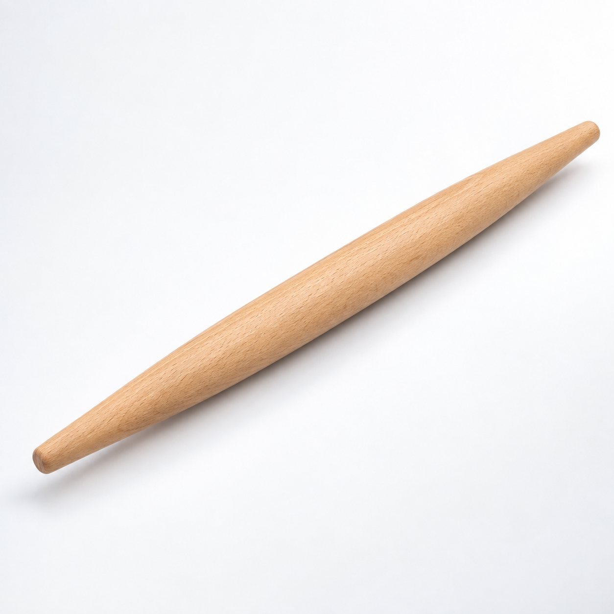French Tapered Rolling Pin, Beech, 50 cm, shown on a plain studio background