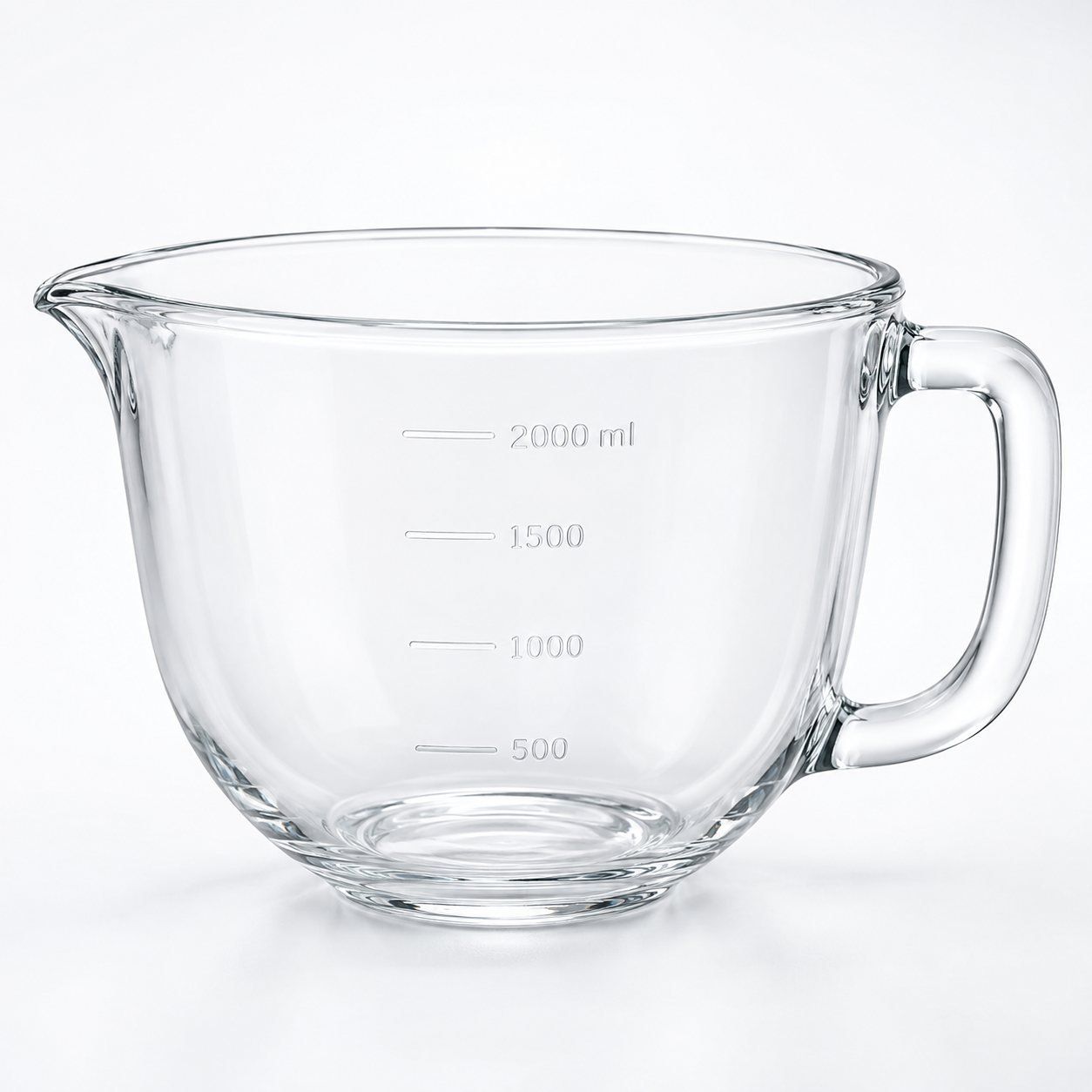 Glass Mixing Bowl with Spout, 2.5 Litre, shown on a plain studio background