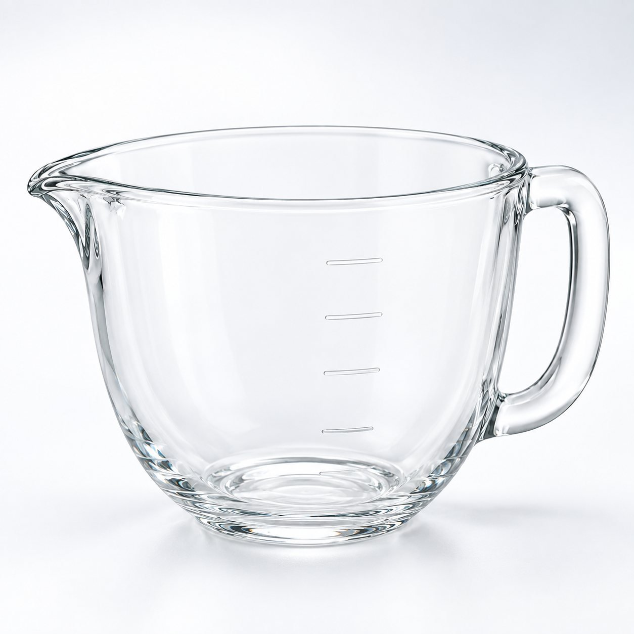 Glass Mixing Bowl with Spout, 2.5 Litre, shown from a low three quarter angle