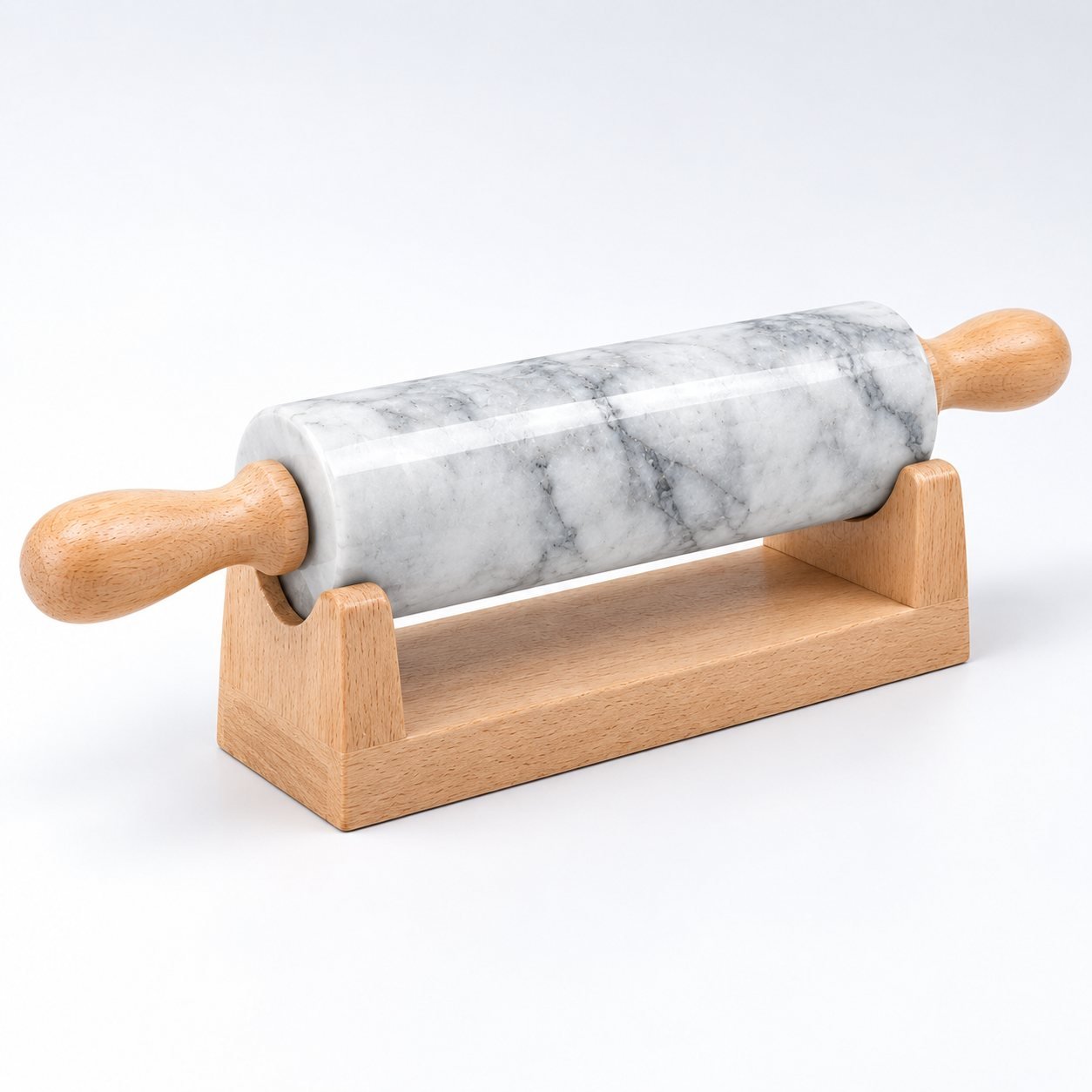 Marble Rolling Pin with Stand, 45 cm, shown from a low three quarter angle