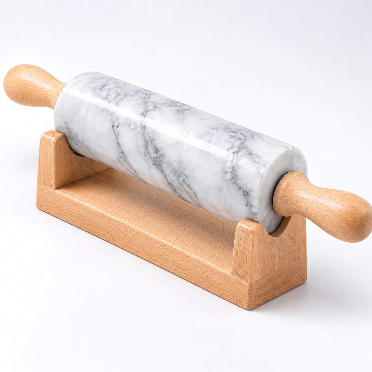 Marble Rolling Pin with Stand, 45 cm, close up detail of the surface and finish