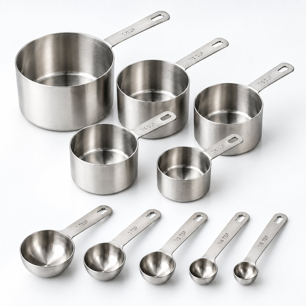 Measuring Cup and Spoon Set, Ten Pieces, close up detail of the surface and finish
