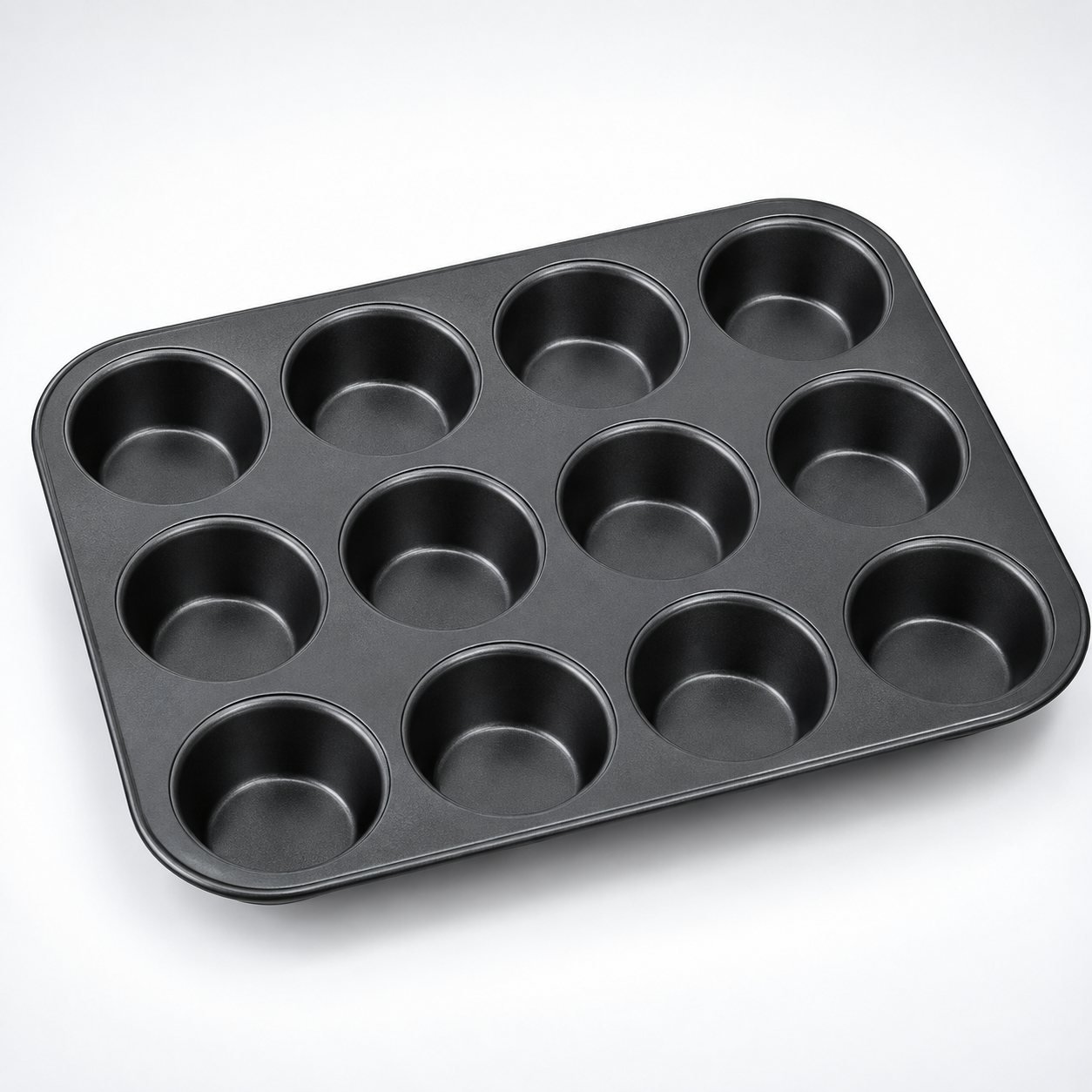 Muffin Tray, Twelve Cup, Non Stick, shown on a plain studio background