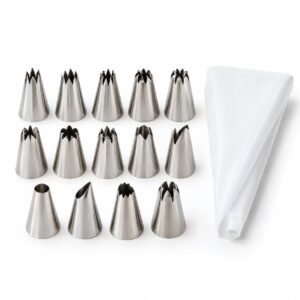 Piping Set, Fourteen Stainless Nozzles with Bag, shown on a plain studio background