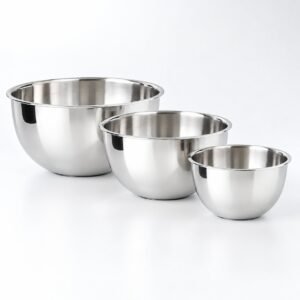 Stainless Mixing Bowl Set, 1.5, 3 and 5 Litre, shown on a plain studio background