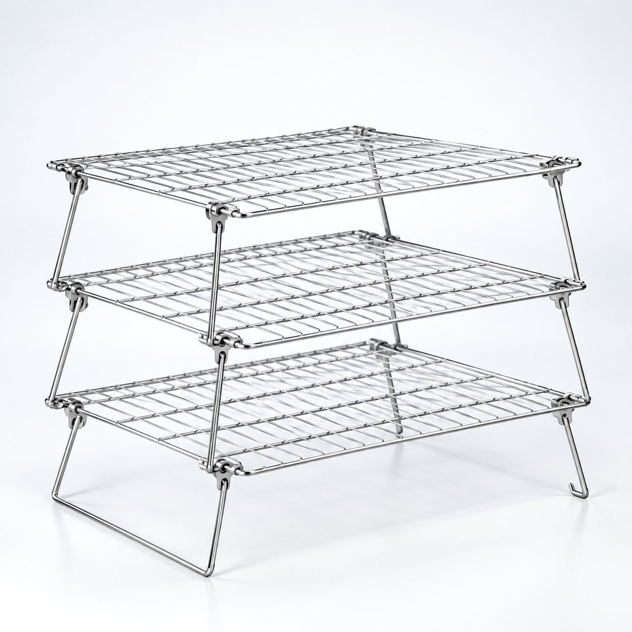 Three Tier Cooling Rack, Folding, shown from a low three quarter angle