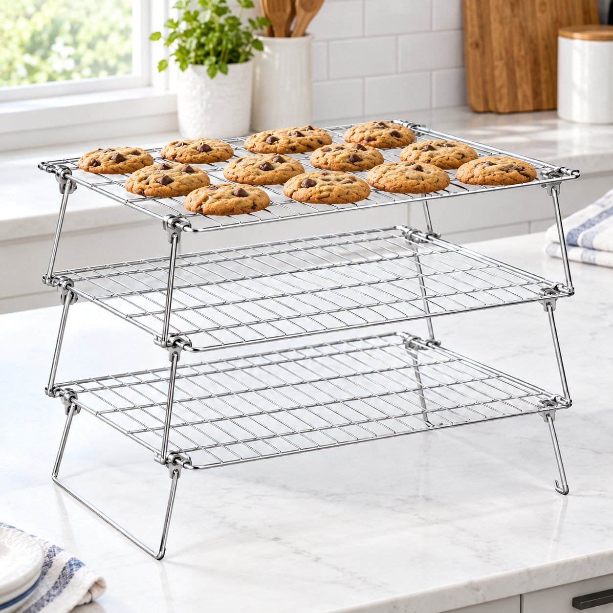 Three Tier Cooling Rack, Folding, shown in use on a bar counter